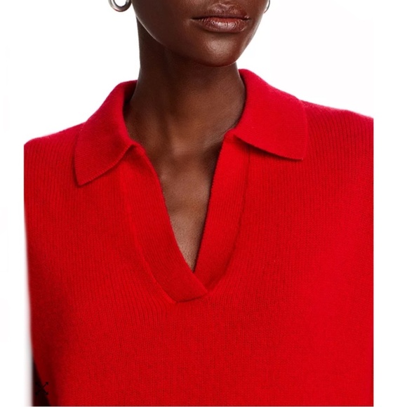Luxurious 100% Cashmere Long Sleeve Polo Sweater By Aqua in Apple Red - Picture 6 of 6